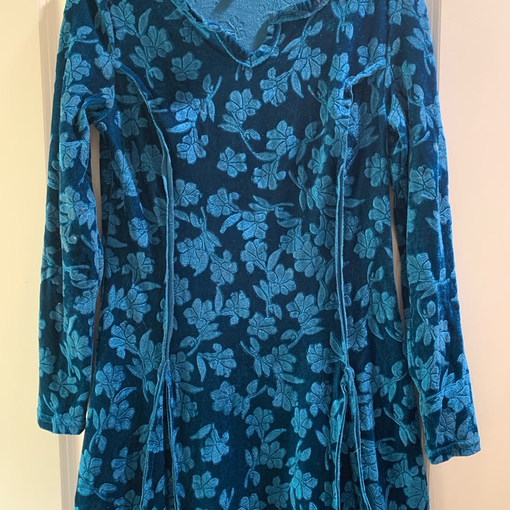 Joe Browns Blue Velvet Seam Pleated Tunic Dress
